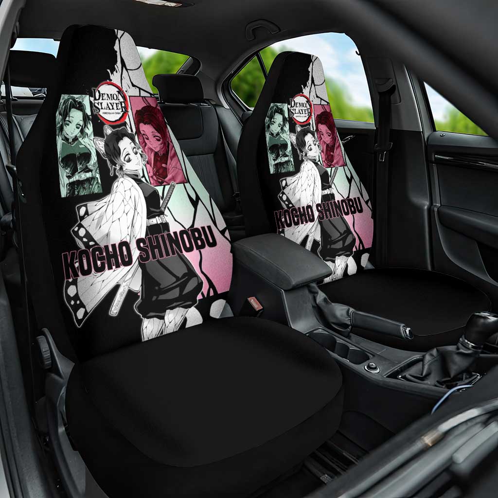 Shinobu Kocho from Demon Slayer Car Seat Cover with Black and White Wing Pattern and Pastel Manga Panel Design - The Mazicc