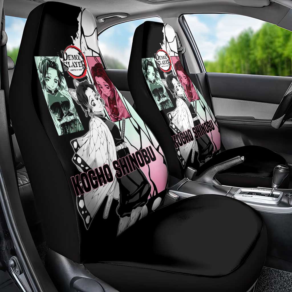 Shinobu Kocho from Demon Slayer Car Seat Cover with Black and White Wing Pattern and Pastel Manga Panel Design - The Mazicc