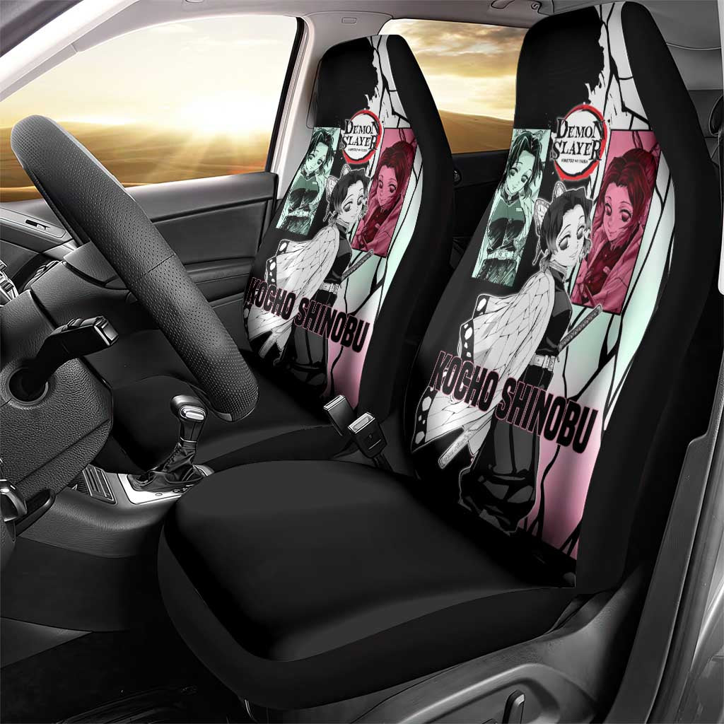 Shinobu Kocho from Demon Slayer Car Seat Cover with Black and White Wing Pattern and Pastel Manga Panel Design - The Mazicc