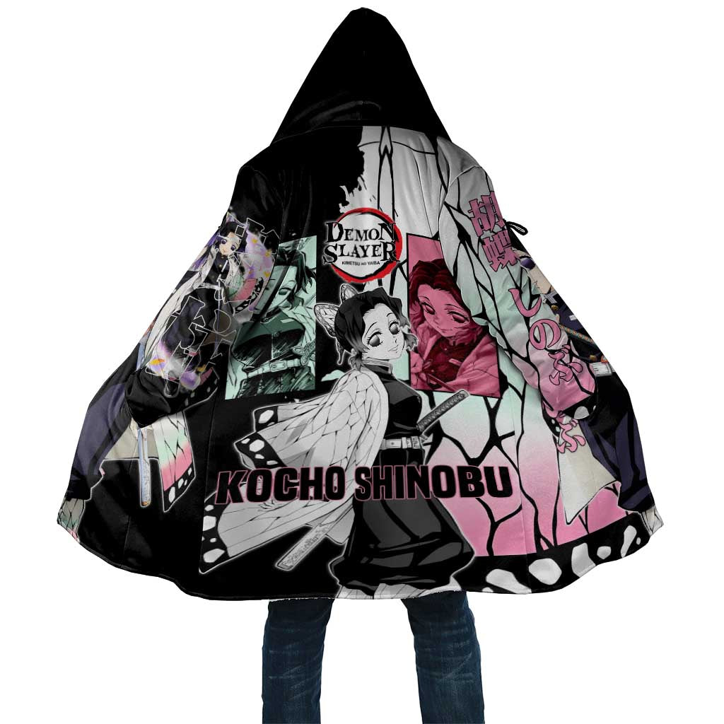 Shinobu Kocho from Demon Slayer Cloak with Black and White Wing Pattern and Pastel Manga Panel Design - The Mazicc