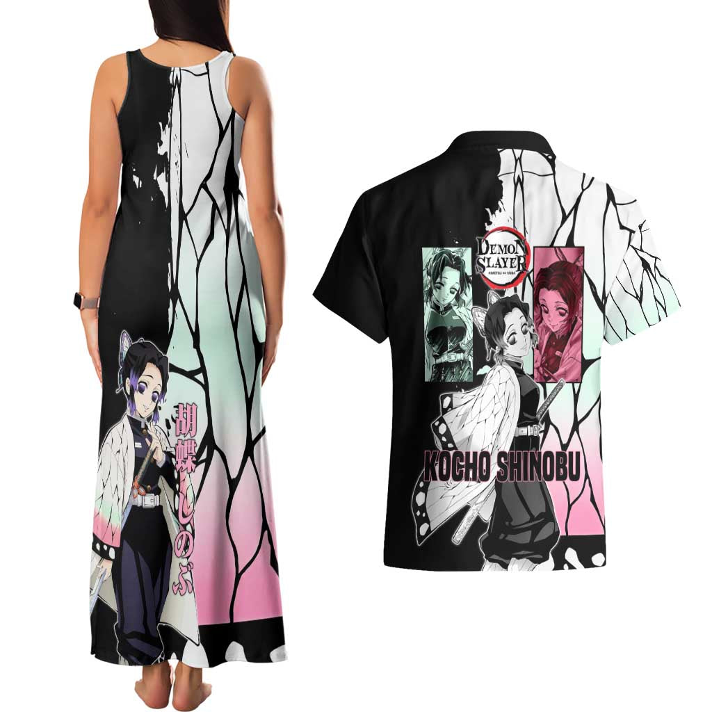 Shinobu Kocho from Demon Slayer Couples Matching Tank Maxi Dress and Hawaiian Shirt with Black and White Wing Pattern and Pastel Manga Panel Design - The Mazicc