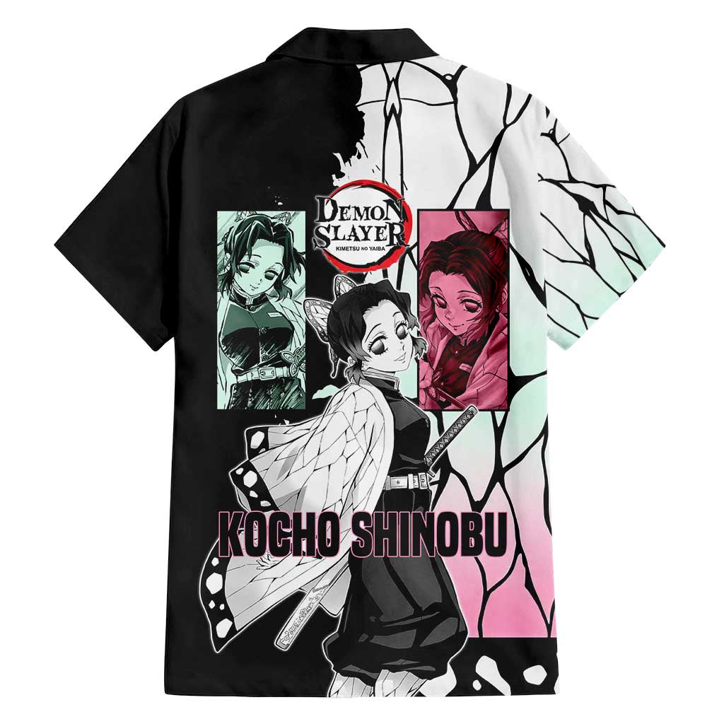 Shinobu Kocho from Demon Slayer Family Matching Long Sleeve Bodycon Dress and Hawaiian Shirt with Black and White Wing Pattern and Pastel Manga Panel Design - The Mazicc
