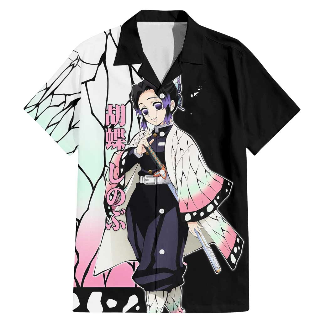 Shinobu Kocho from Demon Slayer Family Matching Mermaid Dress and Hawaiian Shirt with Black and White Wing Pattern and Pastel Manga Panel Design - The Mazicc