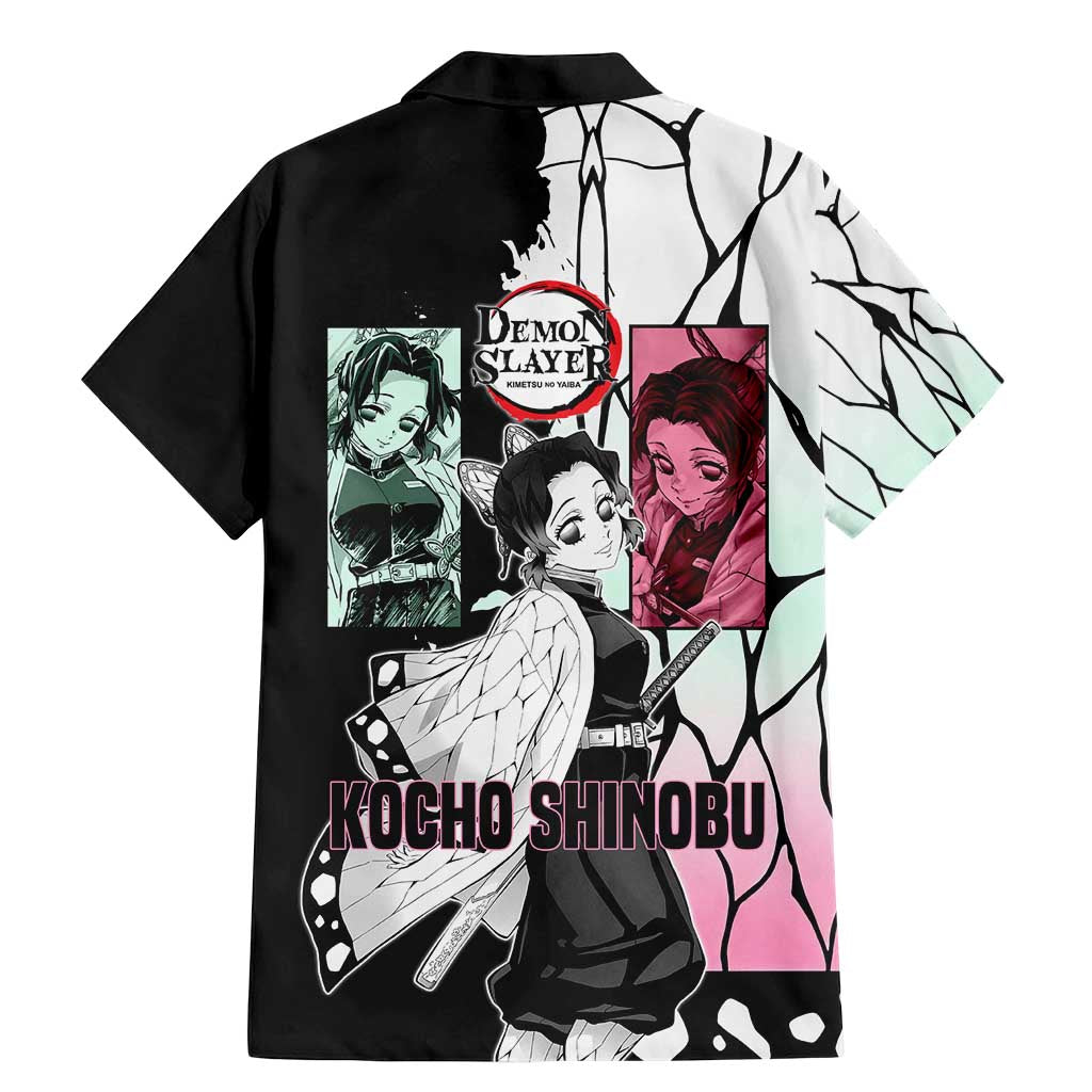 Shinobu Kocho from Demon Slayer Family Matching Mermaid Dress and Hawaiian Shirt with Black and White Wing Pattern and Pastel Manga Panel Design - The Mazicc