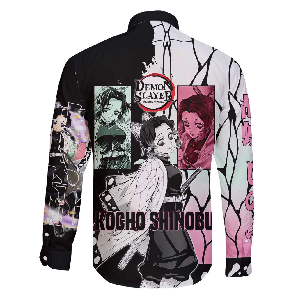 Shinobu Kocho from Demon Slayer Family Matching Mermaid Dress and Hawaiian Shirt with Black and White Wing Pattern and Pastel Manga Panel Design - The Mazicc