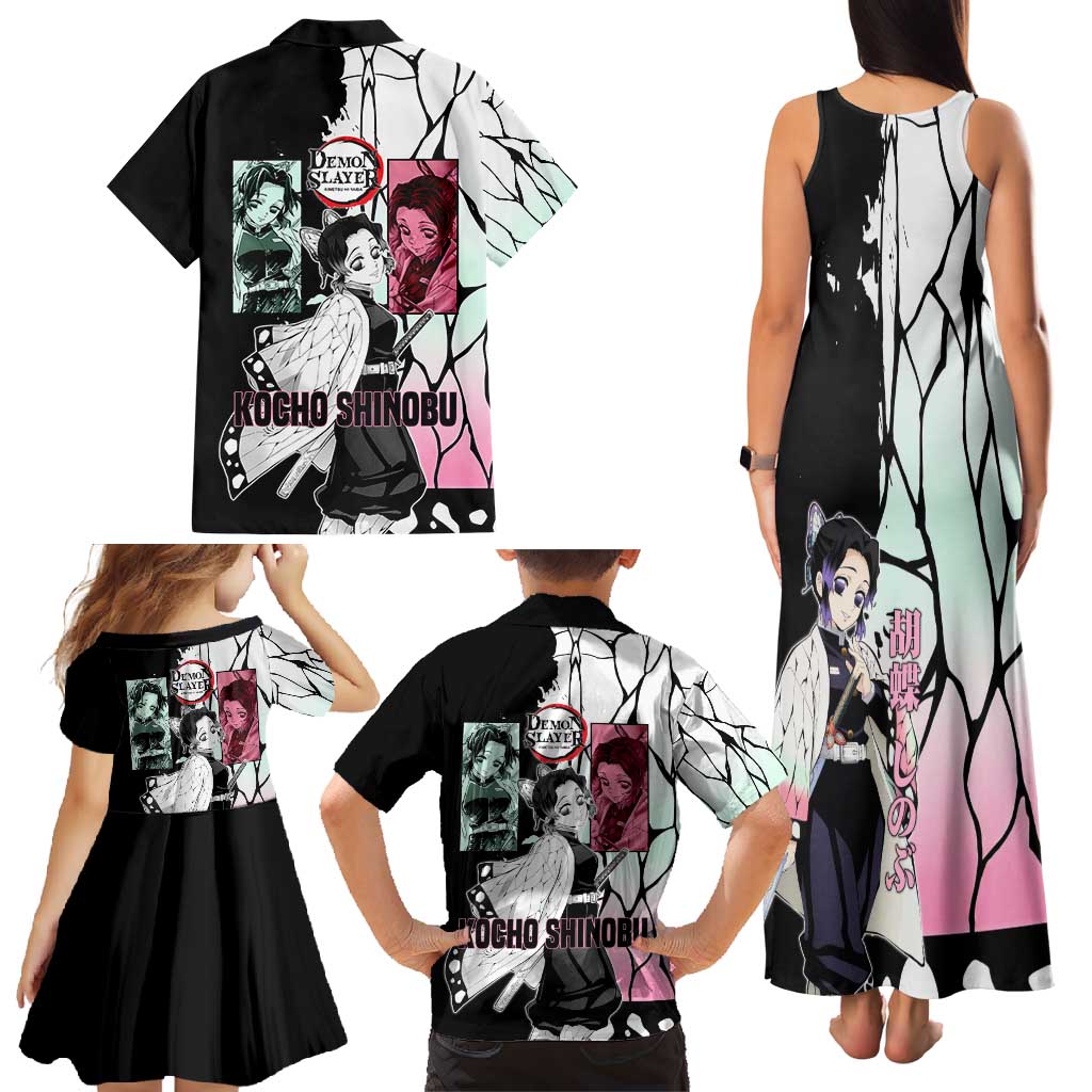 Shinobu Kocho from Demon Slayer Family Matching Tank Maxi Dress and Hawaiian Shirt with Black and White Wing Pattern and Pastel Manga Panel Design - The Mazicc