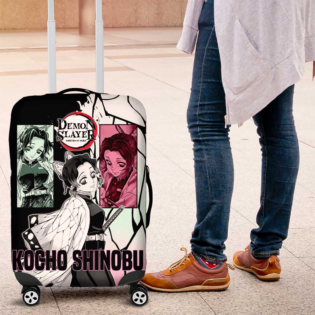Shinobu Kocho from Demon Slayer Luggage Cover with Black and White Wing Pattern and Pastel Manga Panel Design - The Mazicc