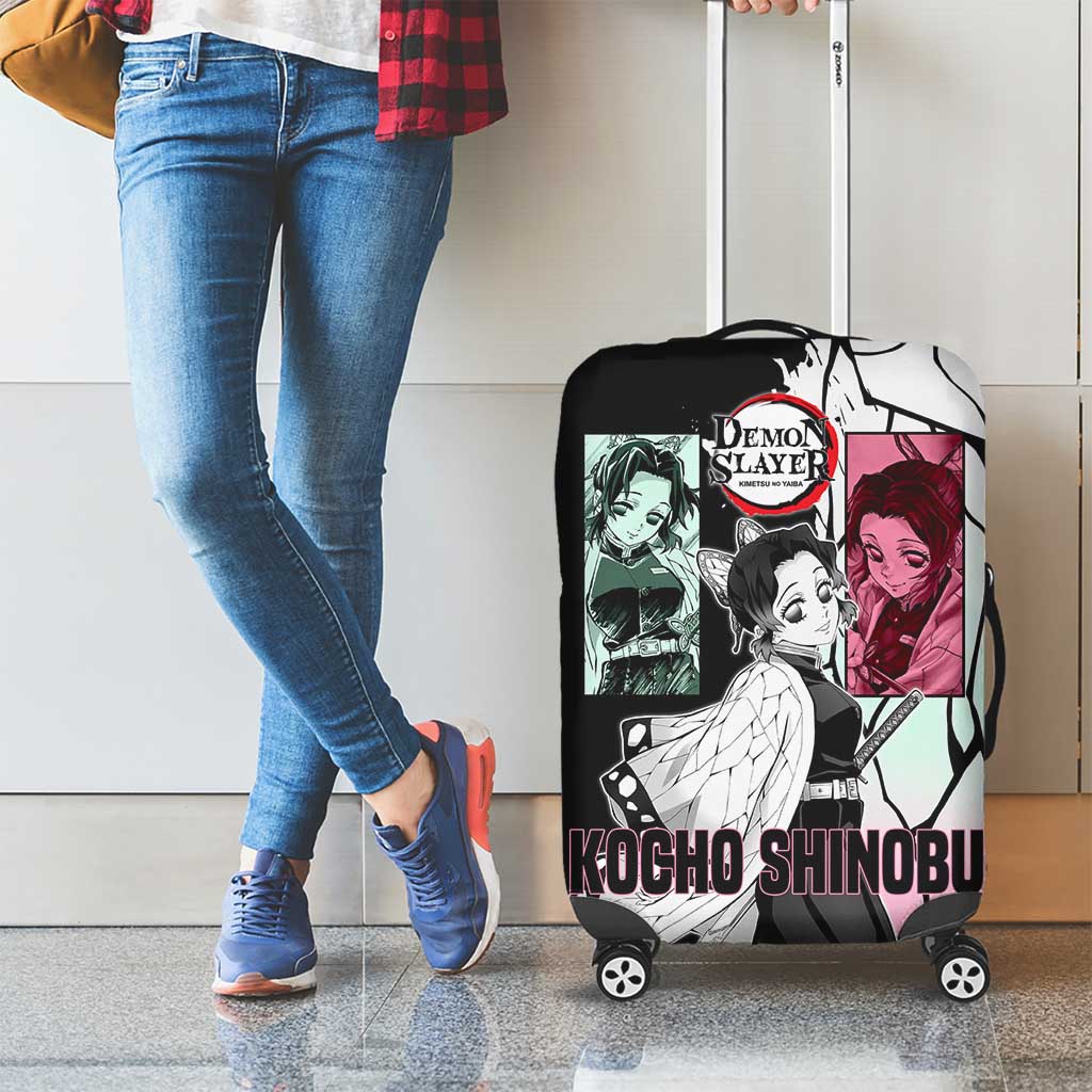 Shinobu Kocho from Demon Slayer Luggage Cover with Black and White Wing Pattern and Pastel Manga Panel Design - The Mazicc