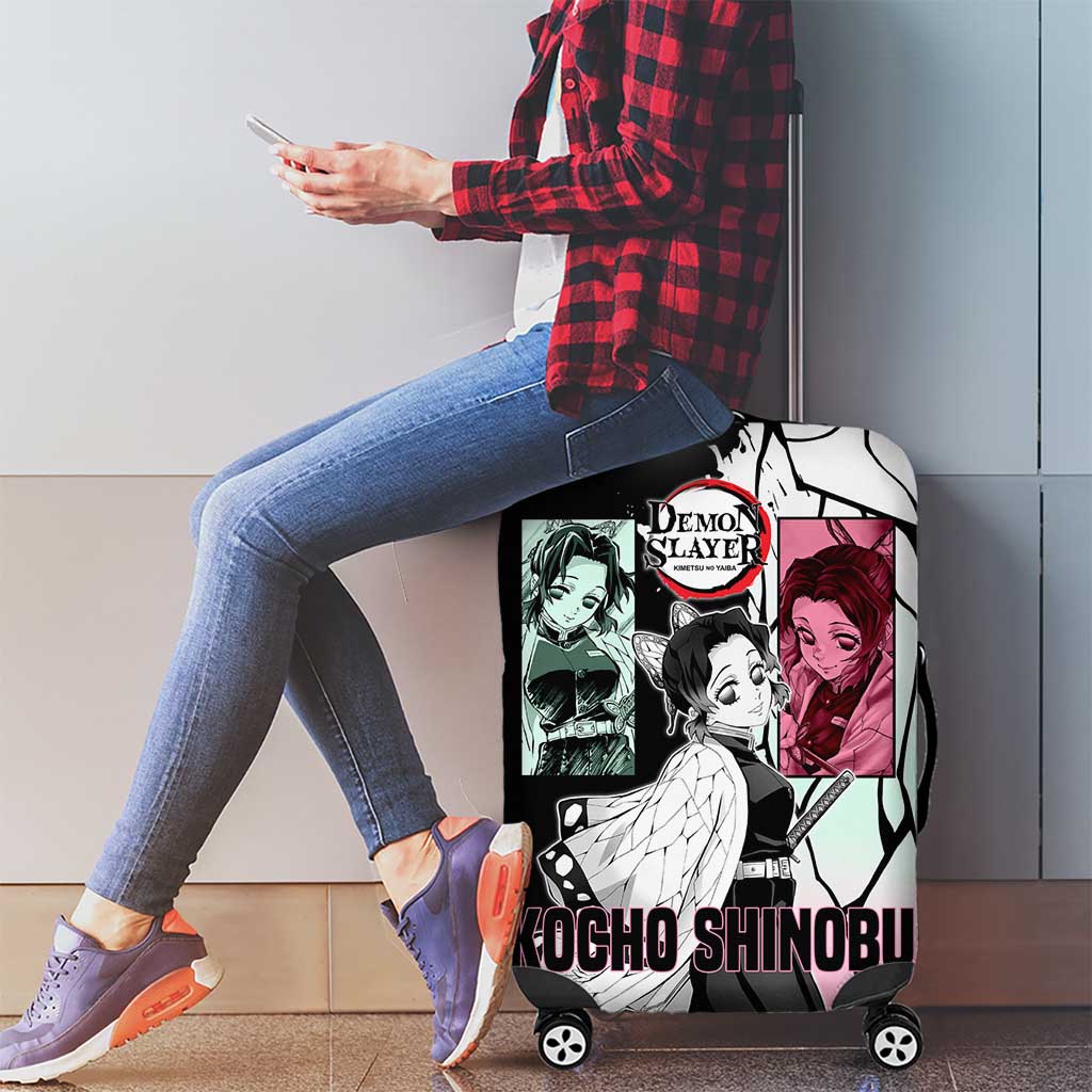 Shinobu Kocho from Demon Slayer Luggage Cover with Black and White Wing Pattern and Pastel Manga Panel Design - The Mazicc