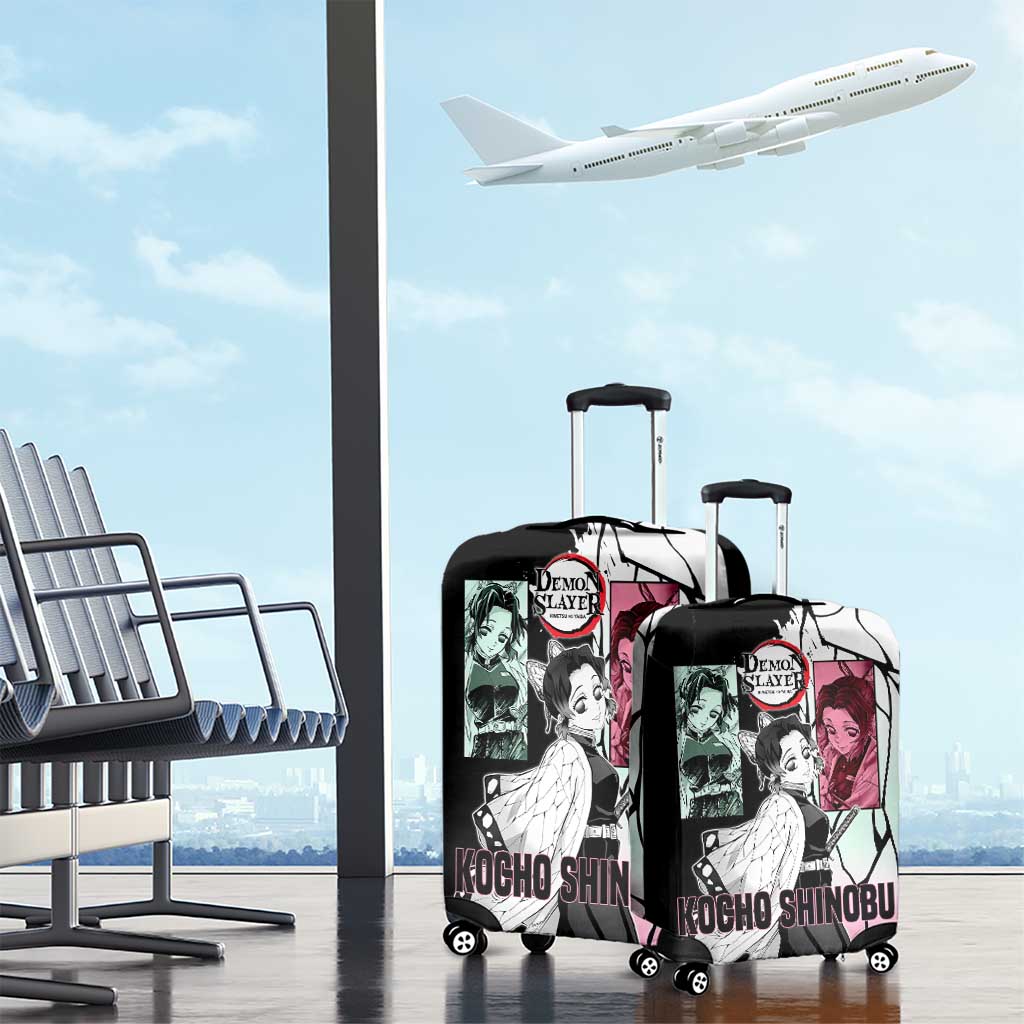 Shinobu Kocho from Demon Slayer Luggage Cover with Black and White Wing Pattern and Pastel Manga Panel Design - The Mazicc