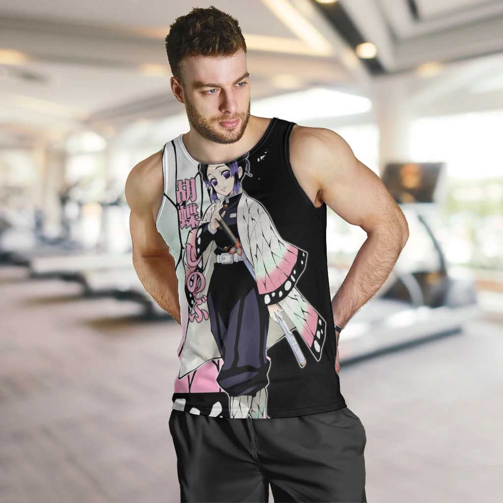 Shinobu Kocho from Demon Slayer Men Tank Top with Black and White Wing Pattern and Pastel Manga Panel Design - The Mazicc