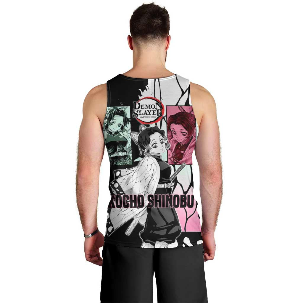 Shinobu Kocho from Demon Slayer Men Tank Top with Black and White Wing Pattern and Pastel Manga Panel Design - The Mazicc