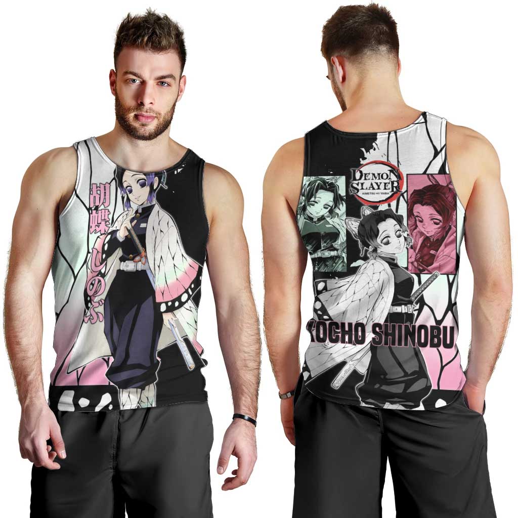 Shinobu Kocho from Demon Slayer Men Tank Top with Black and White Wing Pattern and Pastel Manga Panel Design - The Mazicc