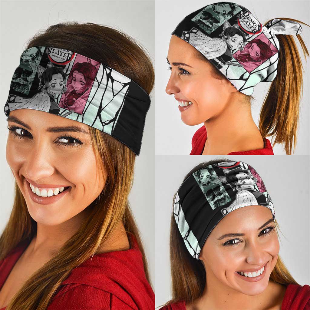 Shinobu Kocho from Demon Slayer Neck Gaiter with Black and White Wing Pattern and Pastel Manga Panel Design - The Mazicc