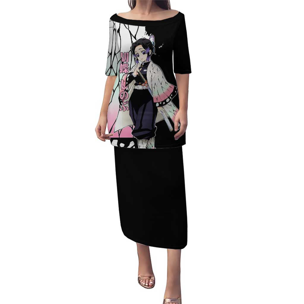 Shinobu Kocho from Demon Slayer Puletasi with Black and White Wing Pattern and Pastel Manga Panel Design - The Mazicc