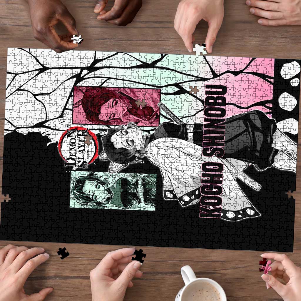 Shinobu Kocho from Demon Slayer Puzzle with Black and White Wing Pattern and Pastel Manga Panel Design - The Mazicc