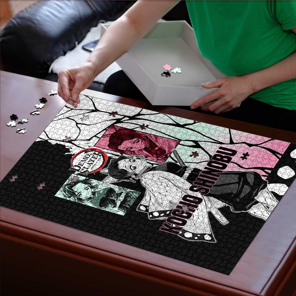 Shinobu Kocho from Demon Slayer Puzzle with Black and White Wing Pattern and Pastel Manga Panel Design - The Mazicc