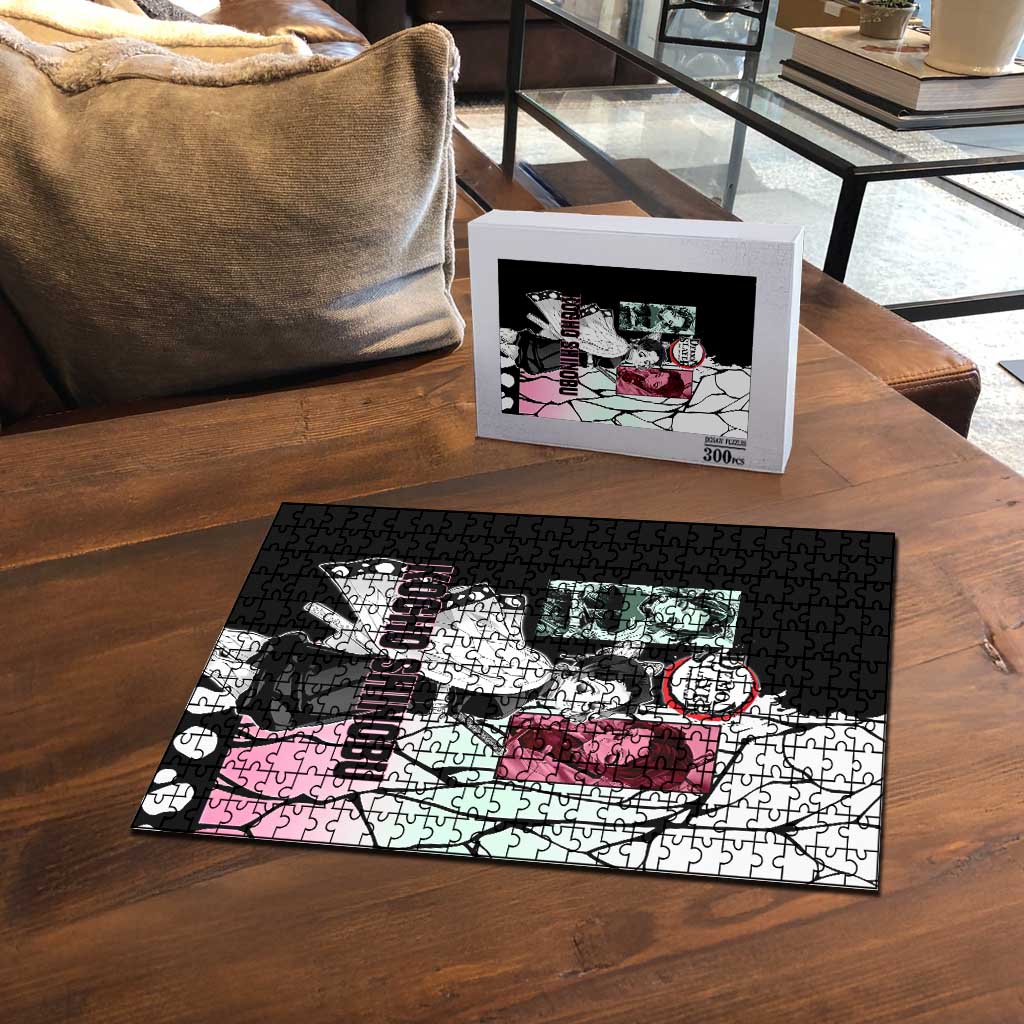 Shinobu Kocho from Demon Slayer Puzzle with Black and White Wing Pattern and Pastel Manga Panel Design - The Mazicc