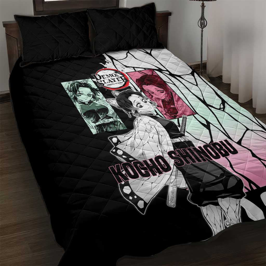 Shinobu Kocho from Demon Slayer Quilt Bed Set with Black and White Wing Pattern and Pastel Manga Panel Design - The Mazicc