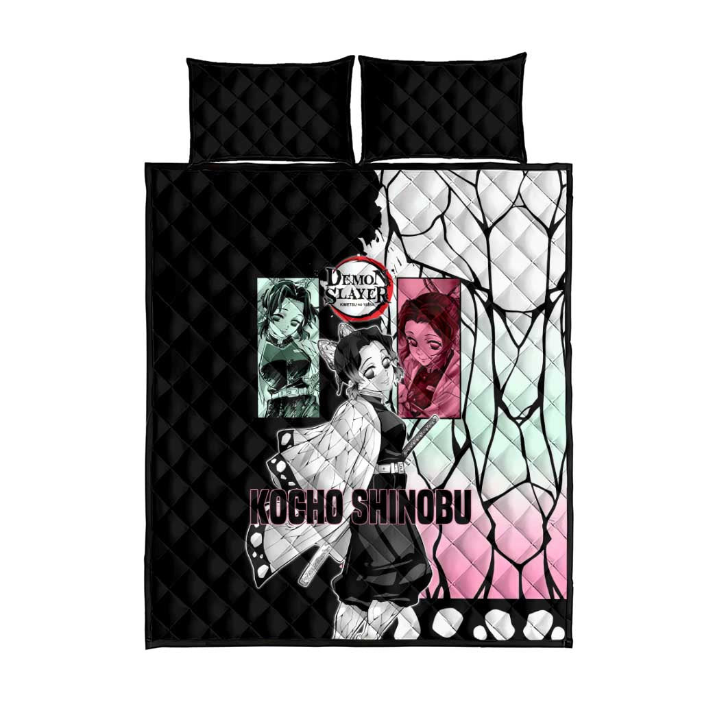 Shinobu Kocho from Demon Slayer Quilt Bed Set with Black and White Wing Pattern and Pastel Manga Panel Design - The Mazicc