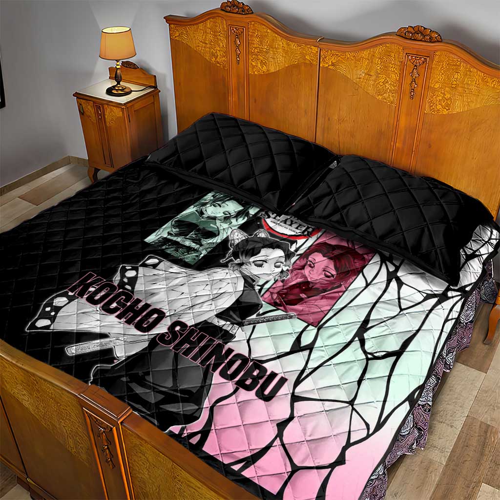 Shinobu Kocho from Demon Slayer Quilt Bed Set with Black and White Wing Pattern and Pastel Manga Panel Design - The Mazicc