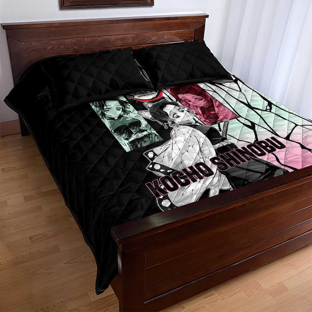 Shinobu Kocho from Demon Slayer Quilt Bed Set with Black and White Wing Pattern and Pastel Manga Panel Design - The Mazicc