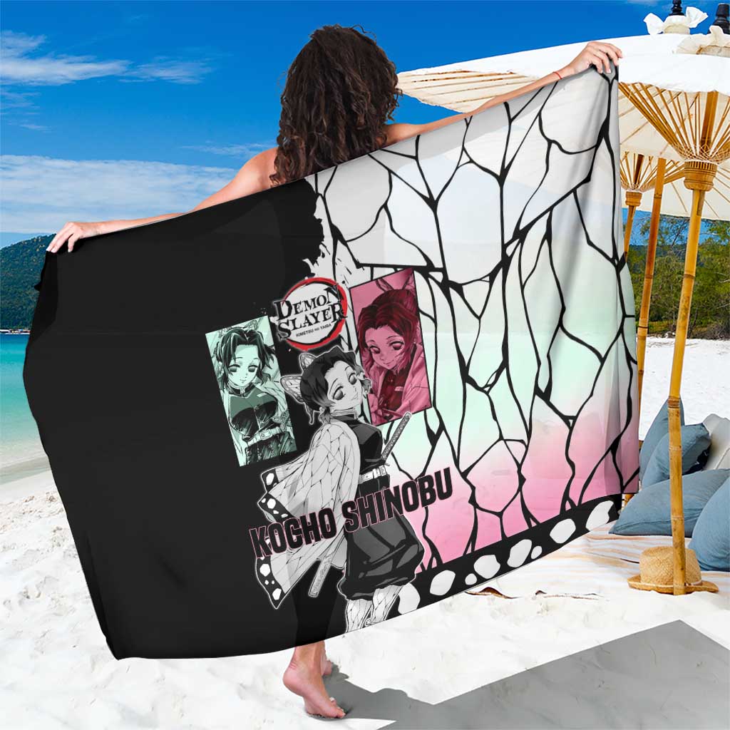 Shinobu Kocho from Demon Slayer Sarong with Black and White Wing Pattern and Pastel Manga Panel Design - The Mazicc