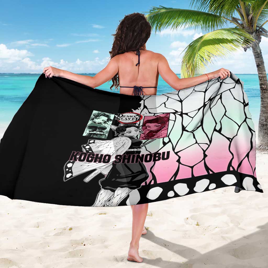 Shinobu Kocho from Demon Slayer Sarong with Black and White Wing Pattern and Pastel Manga Panel Design - The Mazicc