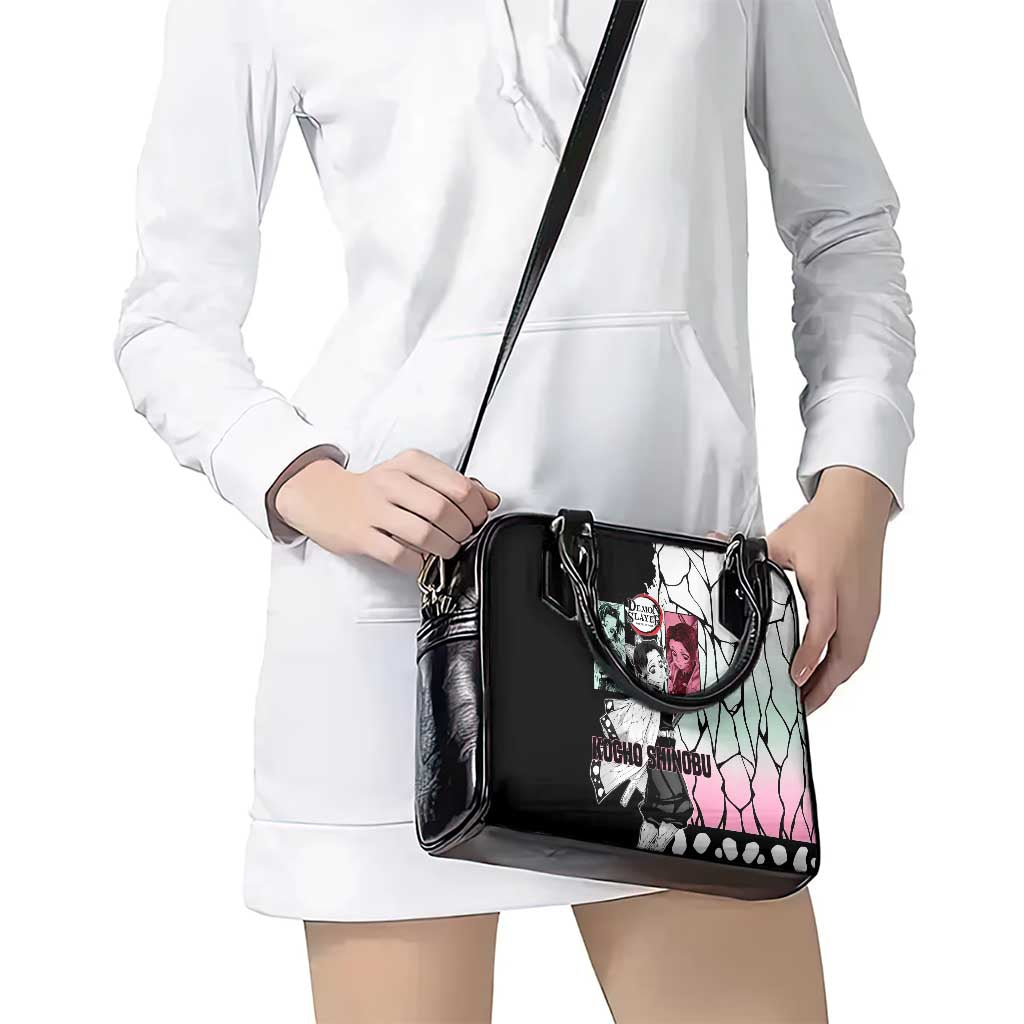 Shinobu Kocho from Demon Slayer Shoulder Handbag with Black and White Wing Pattern and Pastel Manga Panel Design - The Mazicc
