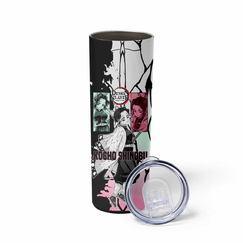 Shinobu Kocho from Demon Slayer Skinny Tumbler with Black and White Wing Pattern and Pastel Manga Panel Design - The Mazicc