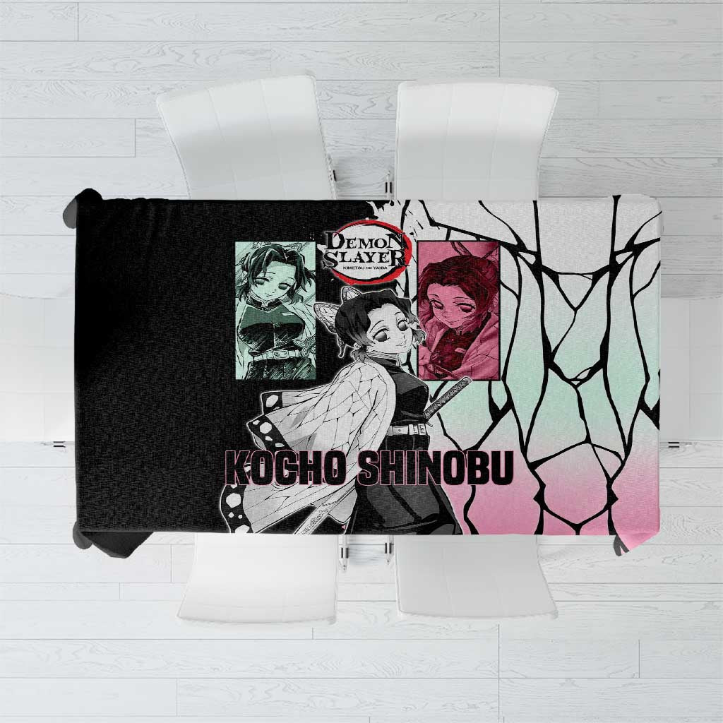 Shinobu Kocho from Demon Slayer Tablecloth with Black and White Wing Pattern and Pastel Manga Panel Design - The Mazicc