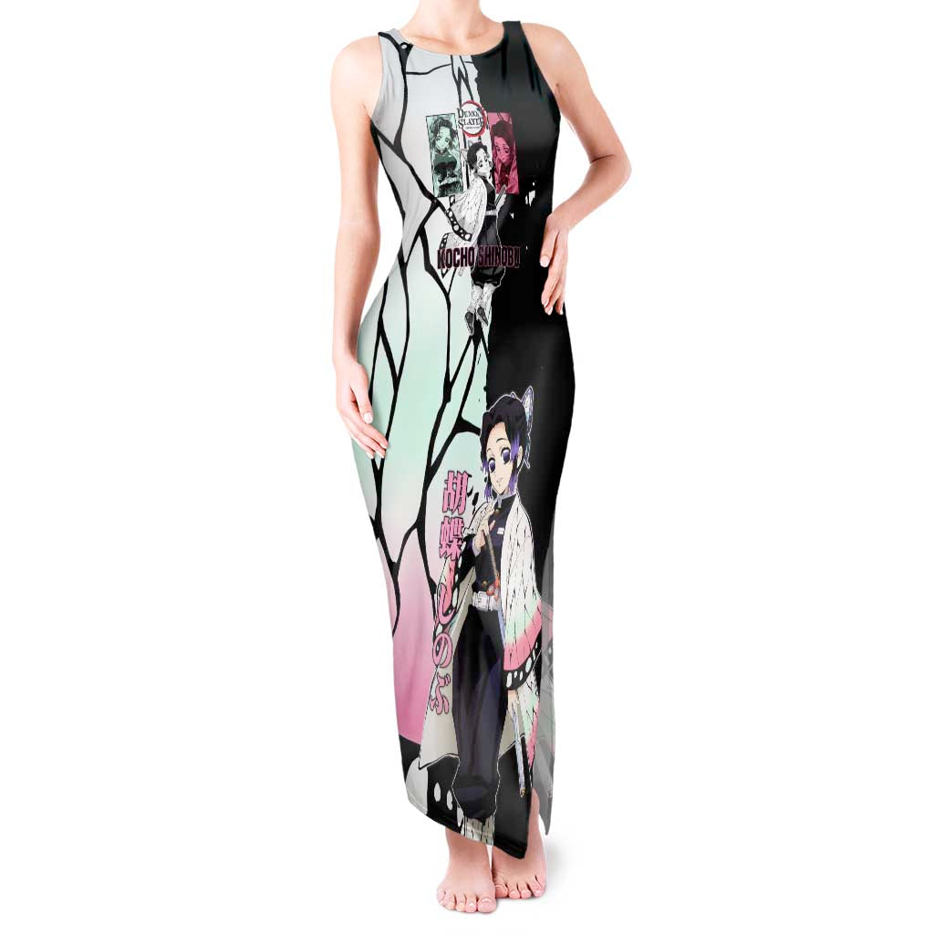 Shinobu Kocho from Demon Slayer Tank Maxi Dress with Black and White Wing Pattern and Pastel Manga Panel Design - The Mazicc