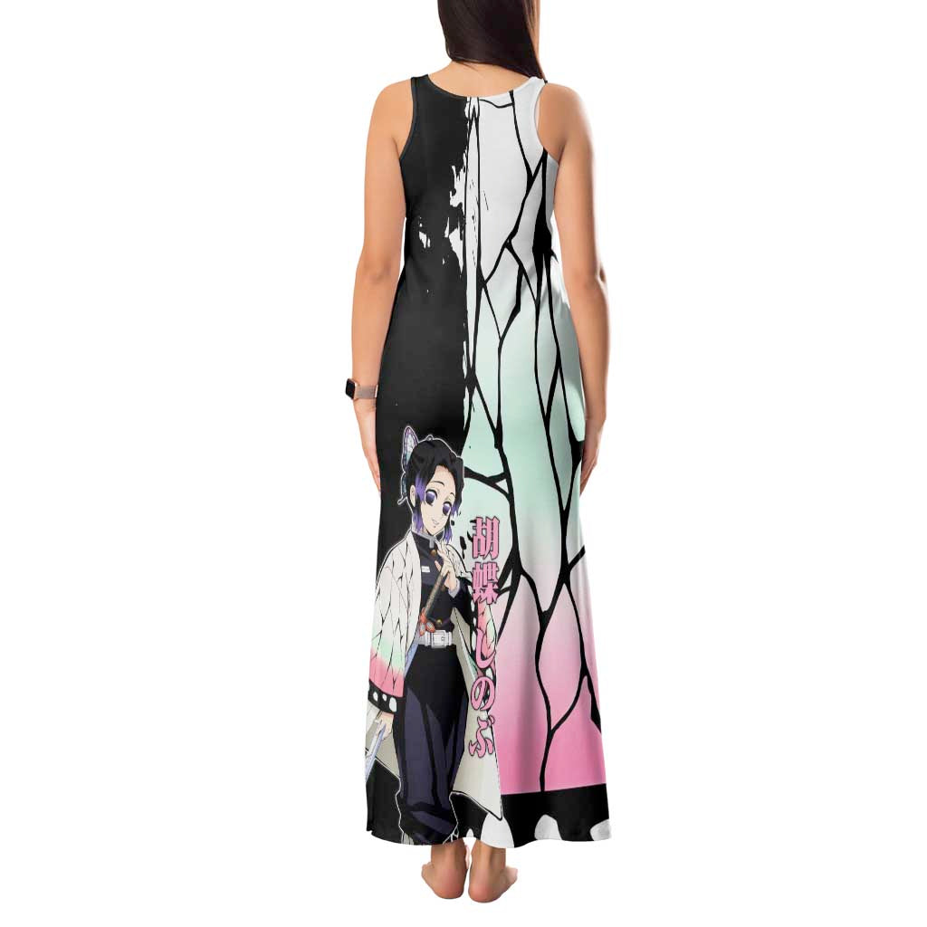 Shinobu Kocho from Demon Slayer Tank Maxi Dress with Black and White Wing Pattern and Pastel Manga Panel Design - The Mazicc
