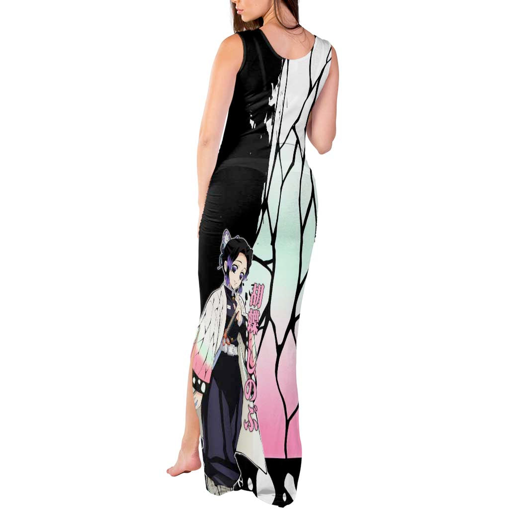 Shinobu Kocho from Demon Slayer Tank Maxi Dress with Black and White Wing Pattern and Pastel Manga Panel Design - The Mazicc