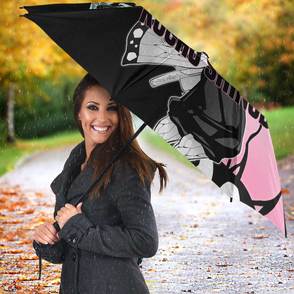 Shinobu Kocho from Demon Slayer Umbrella with Black and White Wing Pattern and Pastel Manga Panel Design - The Mazicc