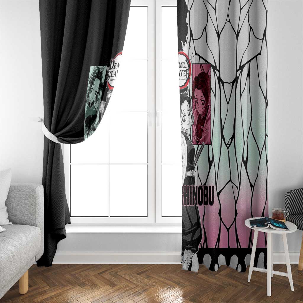 Shinobu Kocho from Demon Slayer Window Curtain with Black and White Wing Pattern and Pastel Manga Panel Design - The Mazicc