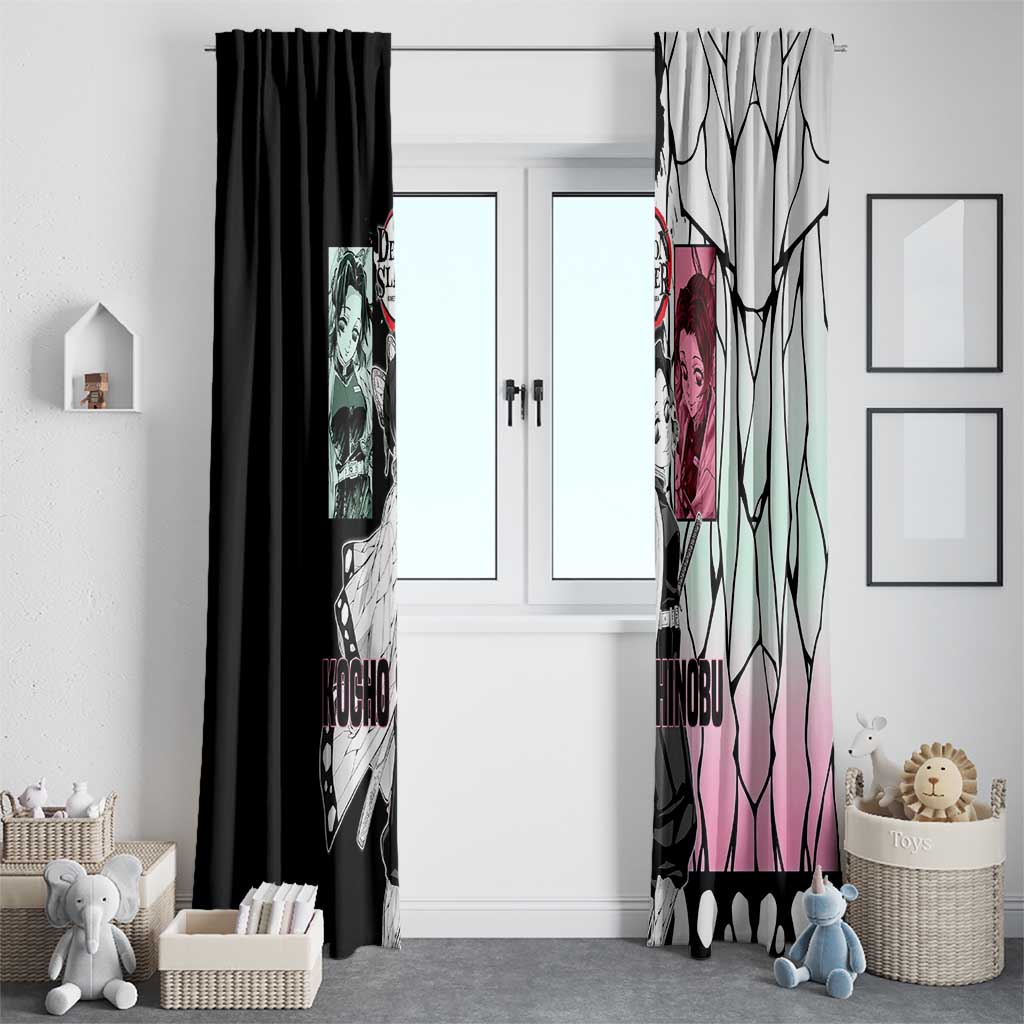 Shinobu Kocho from Demon Slayer Window Curtain with Black and White Wing Pattern and Pastel Manga Panel Design - The Mazicc