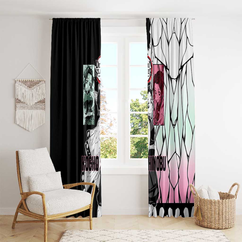 Shinobu Kocho from Demon Slayer Window Curtain with Black and White Wing Pattern and Pastel Manga Panel Design - The Mazicc