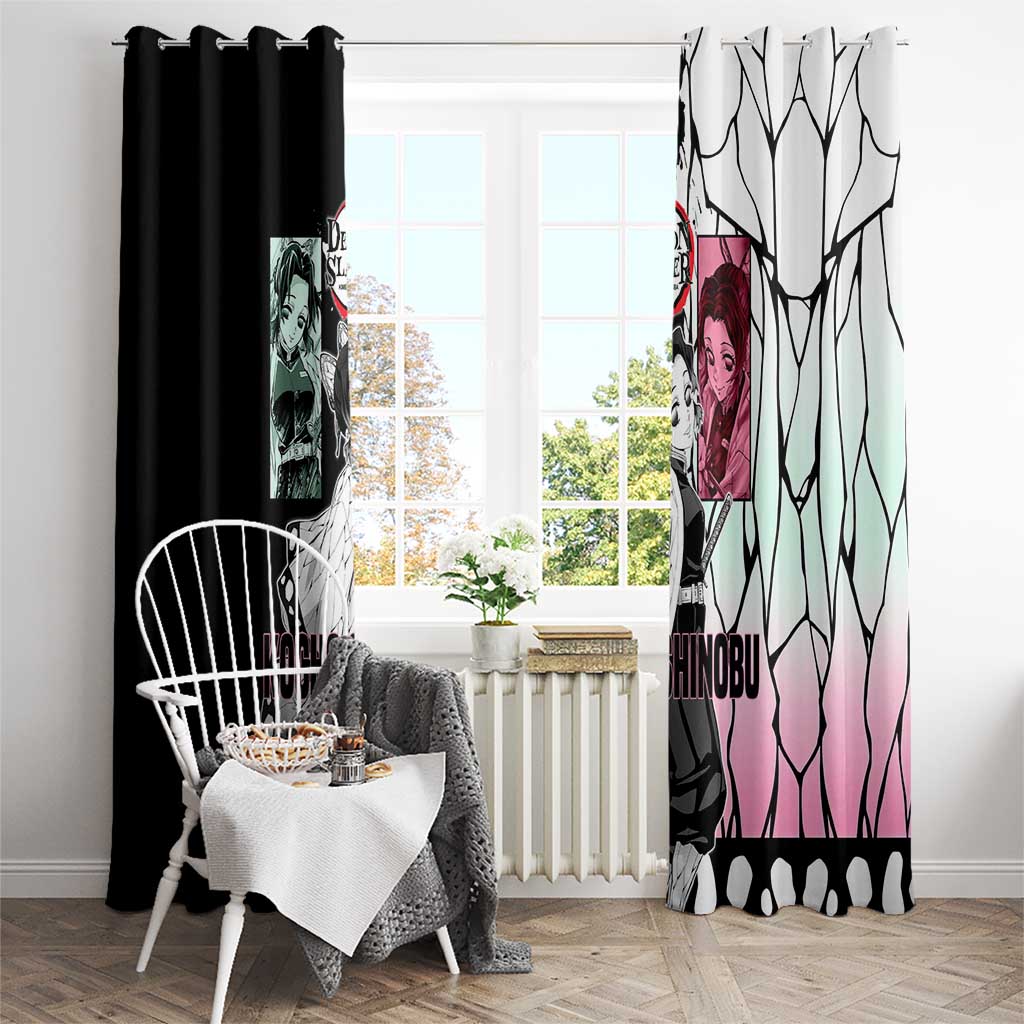 Shinobu Kocho from Demon Slayer Window Curtain with Black and White Wing Pattern and Pastel Manga Panel Design - The Mazicc