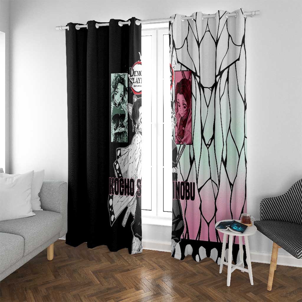 Shinobu Kocho from Demon Slayer Window Curtain with Black and White Wing Pattern and Pastel Manga Panel Design - The Mazicc