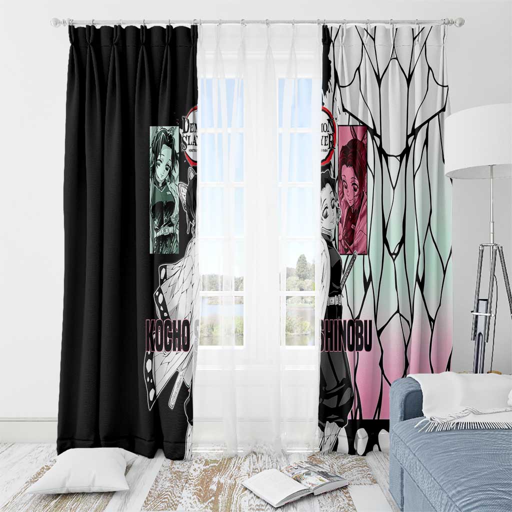 Shinobu Kocho from Demon Slayer Window Curtain with Black and White Wing Pattern and Pastel Manga Panel Design - The Mazicc