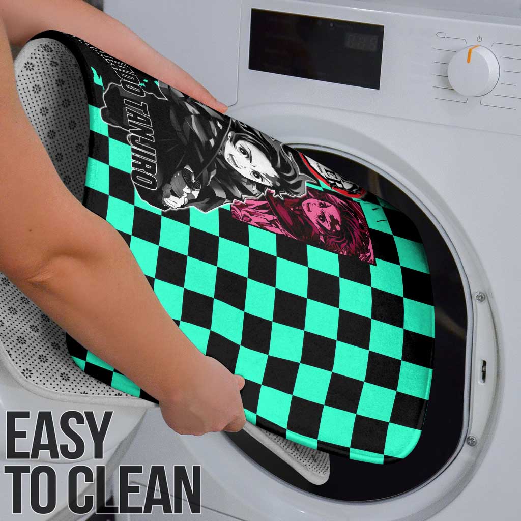 Tanjiro Kamado from Demon Slayer Bathroom Set with Green Black Checkered Pattern and Water Breathing Sword Pose Design - The Mazicc