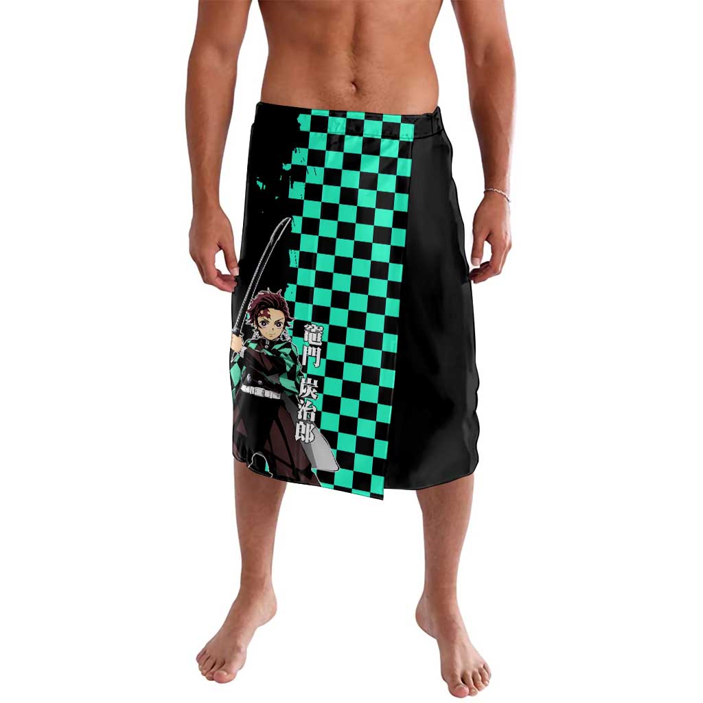 Tanjiro Kamado from Demon Slayer Lavalava with Green Black Checkered Pattern and Water Breathing Sword Pose Design - The Mazicc