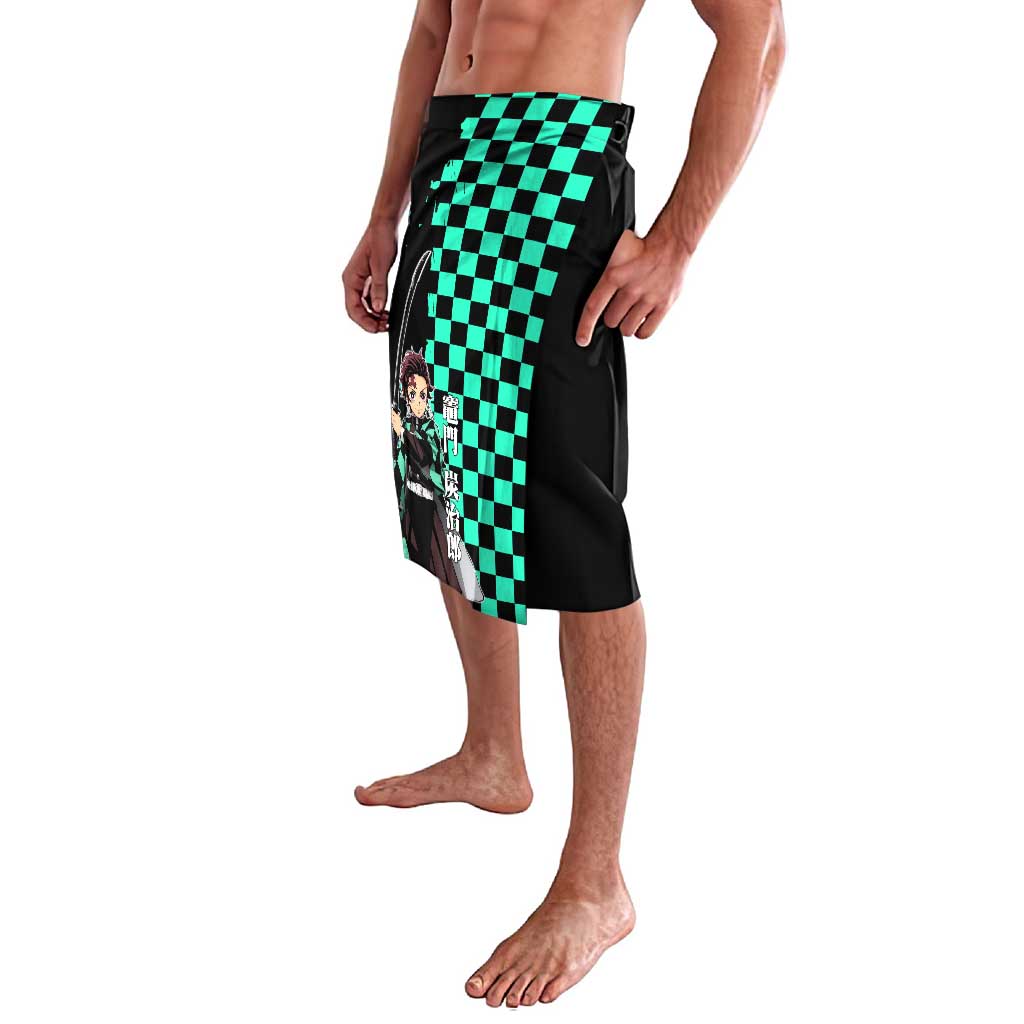 Tanjiro Kamado from Demon Slayer Lavalava with Green Black Checkered Pattern and Water Breathing Sword Pose Design - The Mazicc