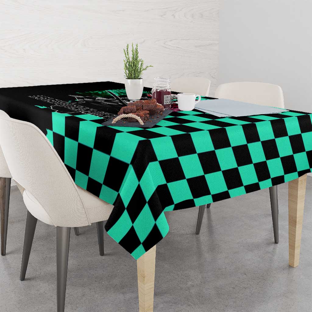 Tanjiro Kamado from Demon Slayer Tablecloth with Green Black Checkered Pattern and Water Breathing Sword Pose Design - The Mazicc