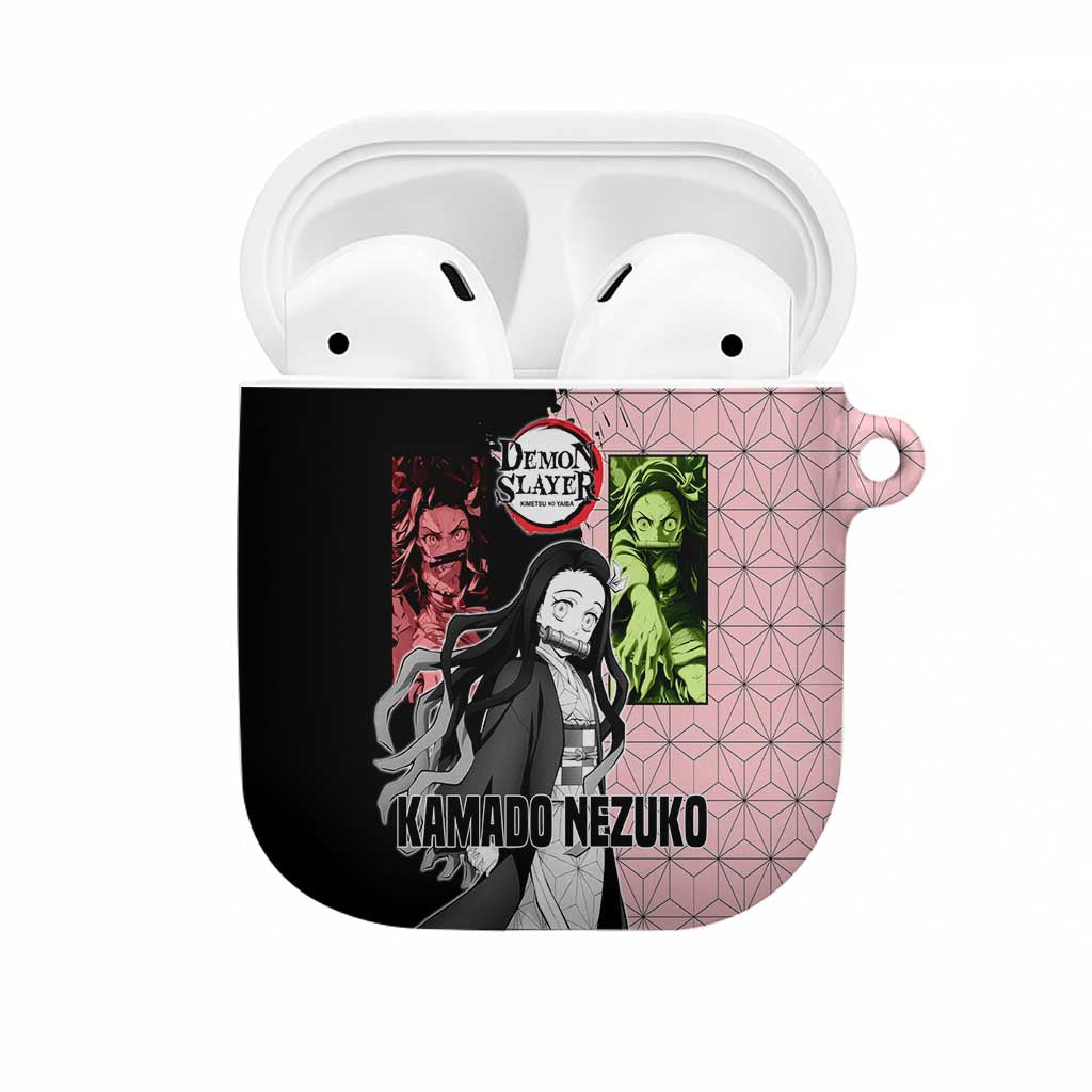 Nezuko Kamado from Demon Slayer AirPods Case with Pink Pattern Kimono and Demon Form Flames Design - The Mazicc