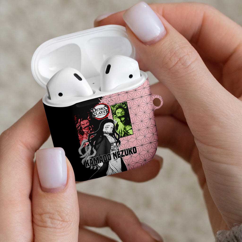 Nezuko Kamado from Demon Slayer AirPods Case with Pink Pattern Kimono and Demon Form Flames Design - The Mazicc