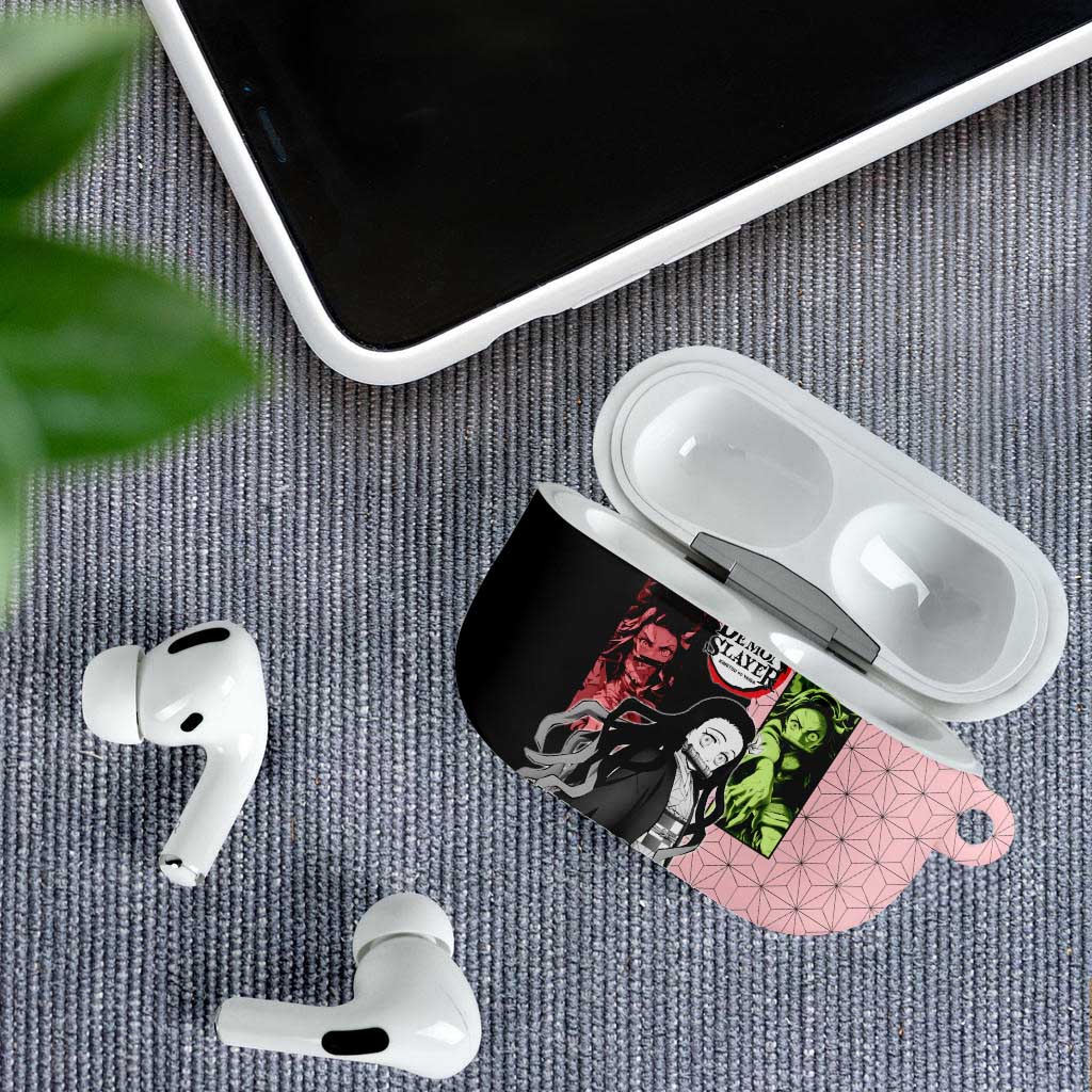 Nezuko Kamado from Demon Slayer AirPods Case with Pink Pattern Kimono and Demon Form Flames Design - The Mazicc