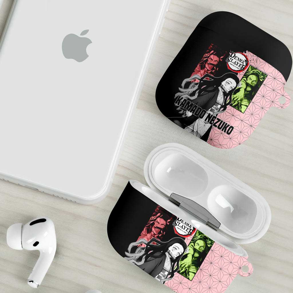 Nezuko Kamado from Demon Slayer AirPods Case with Pink Pattern Kimono and Demon Form Flames Design - The Mazicc