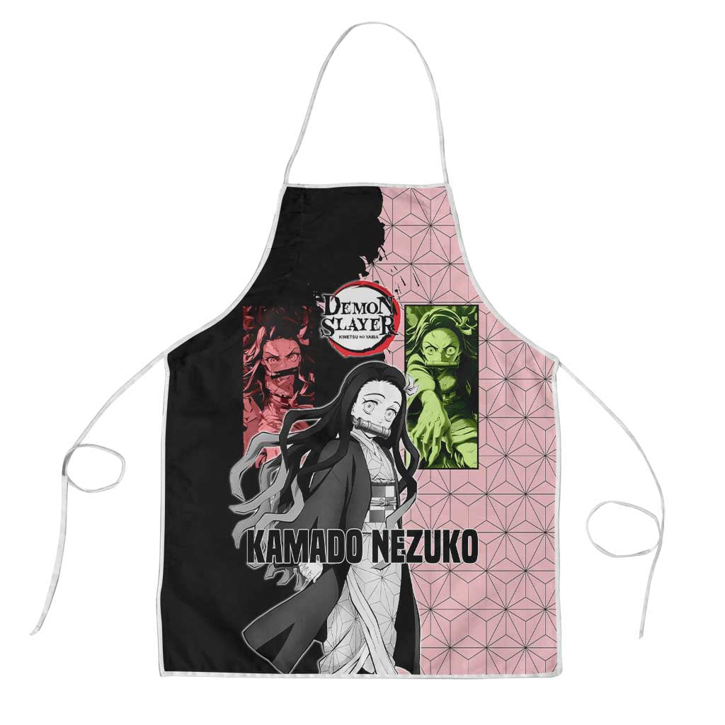 Nezuko Kamado from Demon Slayer Apron with Pink Pattern Kimono and Demon Form Flames Design - The Mazicc